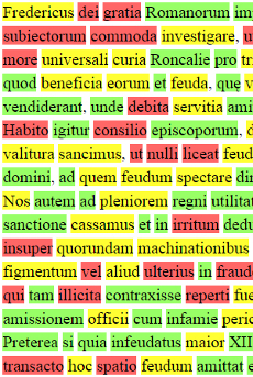 Das ronkalische Lehensgesetz Friedrich Barbarossas von 1154 (MGH DF I. 91) in der Darstellung des Frankfurter Historical Semantics Corpus Management (HSCM)